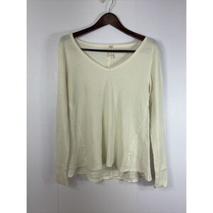 Altar'd State Women's Waffle Knit V-Neck Long Sleeve Thermal Top‎ Cream Small